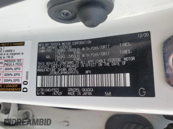 2021 Toyota 4Runner SR5 with VIN JTEMU5JR9M5895976, listed as a Copart auction lot 54110465 with 98,469 mi miles and Salvage title. Bid and sale history available at DreamBid. Image 13.
