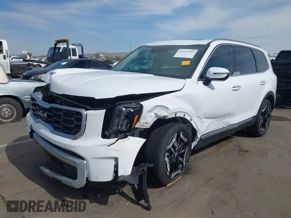 2025 Kia Telluride S with VIN 5XYP64GC2SG571197, listed as a IAAI auction lot 42255912 with 6,043 mi miles and . Bid and sale history available at DreamBid. Image 6.
