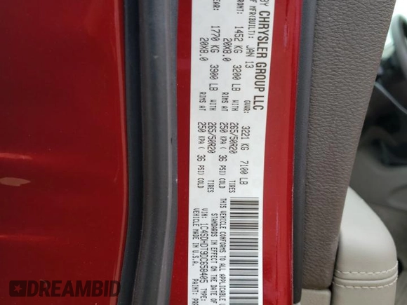 2013 Dodge Durango Crew with VIN 1C4SDHDT9DC658405, listed as a Copart auction lot 88593835 with 28,844 mi miles and Salvage title. Bid and sale history available at DreamBid. Image 15.