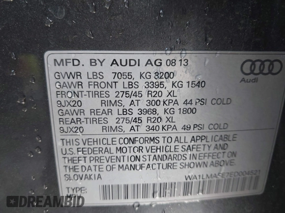 2014 Audi Q7 Premium Plus z VIN WA1LMAFE7ED004521, wystawiony jako IAAI lot #42547695 z przebiegiem 175 219 mil mil oraz . Historia ofert i sprzedaży dostępna na DreamBid. Obrazek 9.