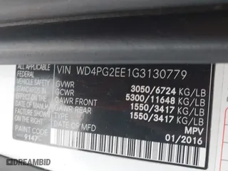 2016 Mercedes-Benz Metris Passenger Van with VIN WD4PG2EE1G3130779, listed as a IAAI auction lot 41446578 with 146,722 mi miles. Bid and sale history available at carsss.com. Image 9.