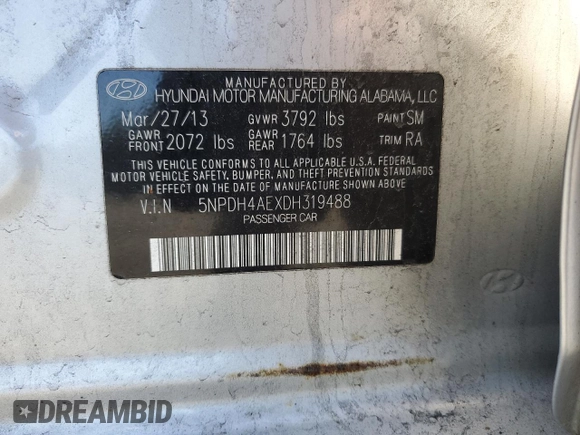 2013 Hyundai Elantra GLS z VIN 5NPDH4AEXDH319488, wystawiony jako Copart lot #53464885 z przebiegiem 279 079 mil mil oraz Szkoda całkowita • Salvage title. Historia ofert i sprzedaży dostępna na DreamBid. Obrazek 14.