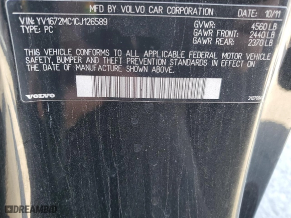 2012 Volvo C70 T5 with VIN YV1672MC1CJ126589, listed as a Copart auction lot 86192704 with 137,589 mi miles and Salvage Title. Bid and sale history available at carsss.com. Image 12.