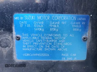 2004 Suzuki Aerio SX z VIN JS2RC61H945252026, wystawiony jako Copart lot #78425004 z przebiegiem 171 601 mil mil oraz Szkoda całkowita • Salvage title. Historia ofert i sprzedaży dostępna na DreamBid. Obrazek 12.
