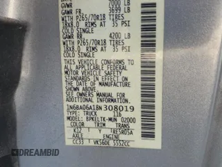 2008 Nissan Titan XE z VIN 1N6BA06A18N308019, wystawiony jako Copart lot #86018254 z przebiegiem Nie podano mil oraz Szkoda całkowita • Salvage title. Historia ofert i sprzedaży dostępna na DreamBid. Obrazek 13.