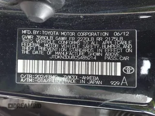 2012 Toyota Prius One with VIN JTDKN3DU8C5485214, listed as a IAAI auction lot 42136855 with 82,355 mi miles. Bid and sale history available at carsss.com. Image 9.