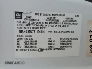 2006 Chevrolet Express Passenger with VIN 1GAHG35U761194114, listed as a Copart auction lot 55985195 with 110,432 mi miles and Salvage title. Bid and sale history available at DreamBid. Image 13.