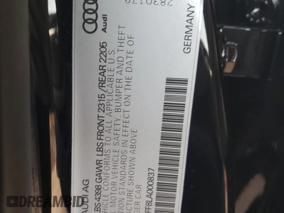 2020 Audi A3 Sedan Premium with VIN WAUAUGFF8LA000837, listed as a Copart auction lot 46434874 with 15,683 mi miles. Bid and sale history available at carsss.com. Image 13.