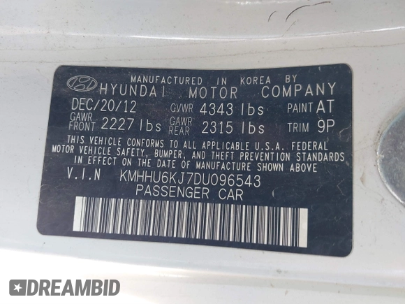 2013 Hyundai Genesis Coupe Grand Touring with VIN KMHHU6KJ7DU096543, listed as a IAAI auction lot 33714958 with 129,768 mi miles and . Bid and sale history available at DreamBid. Image 9.