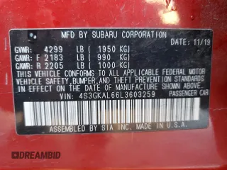 2020 Subaru Impreza Special Sports с VIN 4S3GKAL66L3603259, выставлен на аукционе Copart как лот 42655695 с пробегом Не указан миль и Списание • Salvage title. История ставок и продаж доступна на DreamBid. Изображение 12.