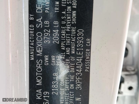 2020 Kia Forte GT-Line with VIN 3KPF34AD4LE139330, listed as a Copart auction lot 49482195 with 28,528 mi miles and Salvage Title. Bid and sale history available at carsss.com. Image 13.