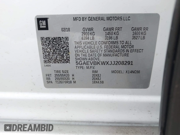 2018 Buick Enclave Premium with VIN 5GAEVBKWXJJ208291, listed as a IAAI auction lot 41731908 with 80,163 mi miles and . Bid and sale history available at carsss.com. Image 9.