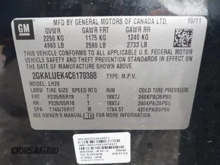 2012 GMC Terrain SLT-1 with VIN 2GKALUEK4C6170388, listed as a IAAI auction lot 41922626 with 149,349 mi miles and . Bid and sale history available at carsss.com. Image 9.