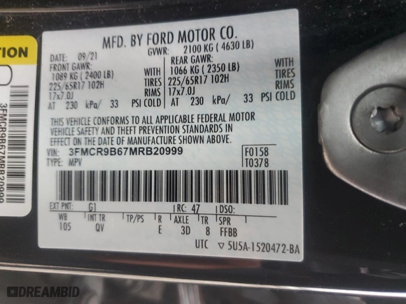 2021 Ford Bronco Sport Big Bend with VIN 3FMCR9B67MRB20999, listed as a Copart auction lot 86001104 with 73,639 mi miles and Salvage Title. Bid and sale history available at carsss.com. Image 13.