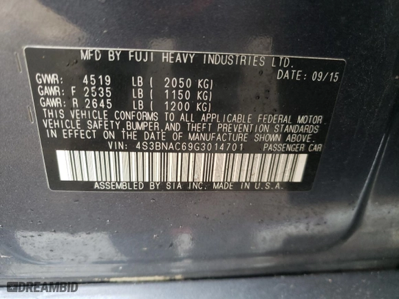 2016 Subaru Legacy 2.5i Premium with VIN 4S3BNAC69G3014701, listed as a Copart auction lot 46552325 with 202,422 mi miles and Salvage Title. Bid and sale history available at carsss.com. Image 14.