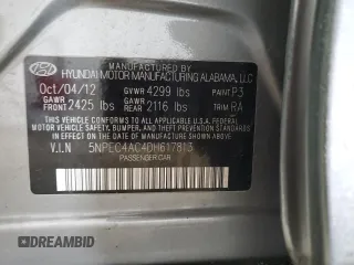 2013 Hyundai Sonata Limited with VIN 5NPEC4AC4DH617813, listed as a Copart auction lot 46164025 with 87,256 mi miles and Salvage Title. Bid and sale history available at DreamBid. Image 13.