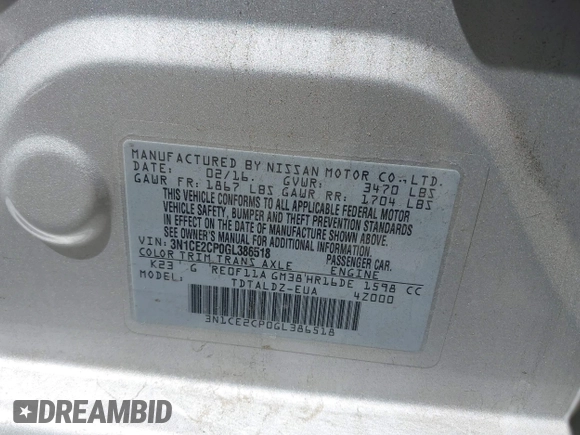 2016 Nissan Note SV with VIN 3N1CE2CP0GL386518, listed as a IAAI auction lot 41986905 with 110,921 mi miles and . Bid and sale history available at DreamBid. Image 9.