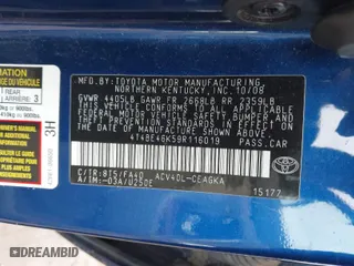2009 Toyota Camry with VIN 4T4BE46K59R116019, listed as a IAAI auction lot 41629975 with 190,748 mi miles. Bid and sale history available at carsss.com. Image 9.