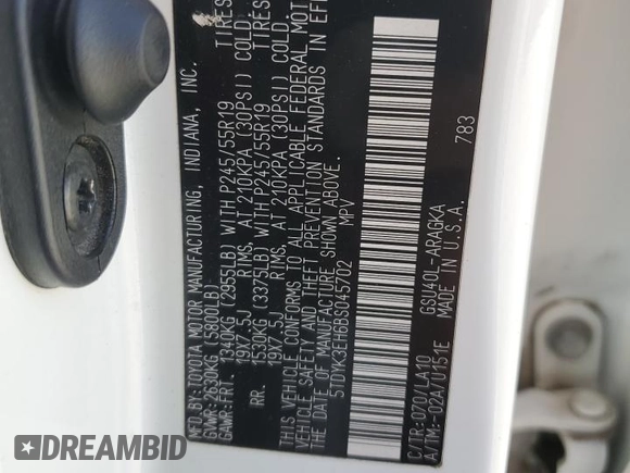 2011 Toyota Highlander Limited with VIN 5TDYK3EH6BS045702, listed as a Copart auction lot 57365345 with 178,878 mi miles and Salvage title. Bid and sale history available at DreamBid. Image 13.