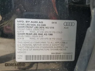 2019 Audi Q5 Premium Plus z VIN WA1BNAFY1K2098972, wystawiony jako Copart lot #59081305 z przebiegiem 117 737 mil mil oraz Szkoda całkowita • Salvage title. Historia ofert i sprzedaży dostępna na DreamBid. Obrazek 13.