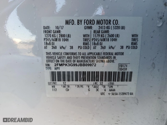 2018 Ford Edge SE with VIN 2FMPK3G99JBB09972, listed as a Copart auction lot 83624734 with 112,036 mi miles and Salvage Title. Bid and sale history available at carsss.com. Image 14.