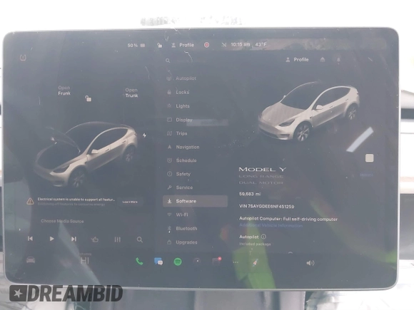 2022 Tesla Model Y Long Range z VIN 7SAYGDEE6NF451259, wystawiony jako IAAI lot #41200775 z przebiegiem 59 683 mil mil oraz . Historia ofert i sprzedaży dostępna na DreamBid. Obrazek 7.