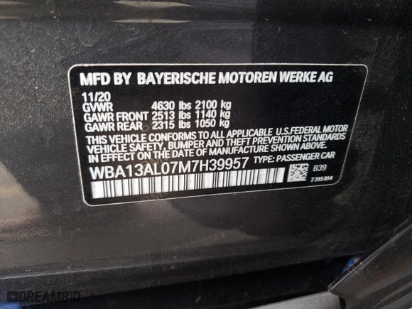2021 BMW 2 Series M235i xDrive with VIN WBA13AL07M7H39957, listed as a Copart auction lot 46546705 with 11,065 mi miles and Salvage Title. Bid and sale history available at carsss.com. Image 12.
