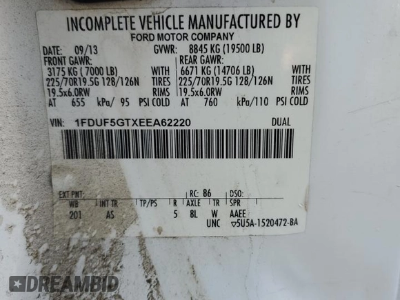 2014 Ford F-550 XL z VIN 1FDUF5GTXEEA62220, wystawiony jako Copart lot #80396924 z przebiegiem 130 587 mil mil oraz Tytuł czysty. Historia ofert i sprzedaży dostępna na DreamBid. Obrazek 12.