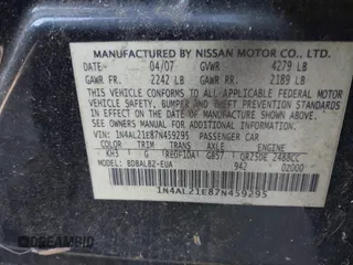 2007 Nissan Altima 2.5 with VIN 1N4AL21E87N459295, listed as a IAAI auction lot 41774811 with 1 mi miles. Bid and sale history available at carsss.com. Image 9.