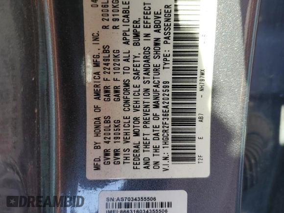 2014 Honda Accord Sedan LX with VIN 1HGCR2F36EA202599, listed as a Copart auction lot 47133785 with 117,966 mi miles and Salvage Title. Bid and sale history available at carsss.com. Image 14.