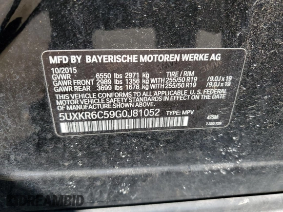 2016 BMW X5 xDrive50i with VIN 5UXKR6C59G0J81052, listed as a Copart auction lot 49572985 with 90,207 mi miles and Salvage Title. Bid and sale history available at carsss.com. Image 14.