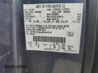 2004 Ford F-150 XL with VIN 1FTPX12564KD89245, listed as a Copart auction lot 52342585 with 187,119 mi miles and Salvage title. Bid and sale history available at DreamBid. Image 12.