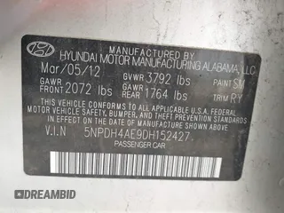 2013 Hyundai Elantra Limited with VIN 5NPDH4AE9DH152427, listed as a IAAI auction lot 40043156 with 130,024 mi miles and . Bid and sale history available at DreamBid. Image 9.