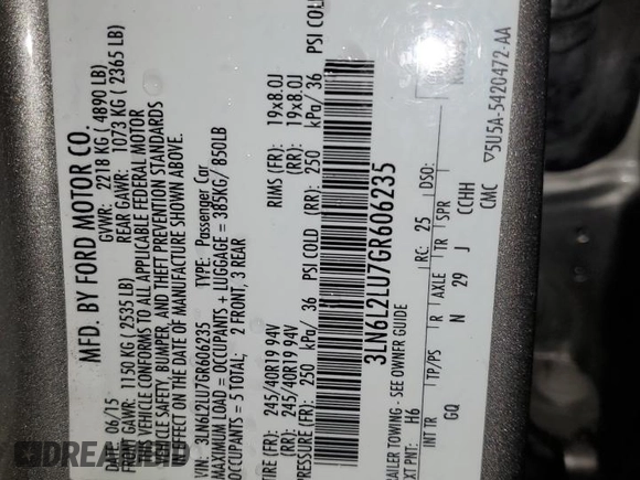 2016 Lincoln MKZ Hybrid with VIN 3LN6L2LU7GR606235, listed as a Copart auction lot 45915385 with 171,245 mi miles and Salvage Title. Bid and sale history available at carsss.com. Image 12.