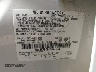 2011 Ford Flex SE with VIN 2FMGK5BC2BBD24318, listed as a IAAI auction lot 41909380 with 189,977 mi miles. Bid and sale history available at carsss.com. Image 9.