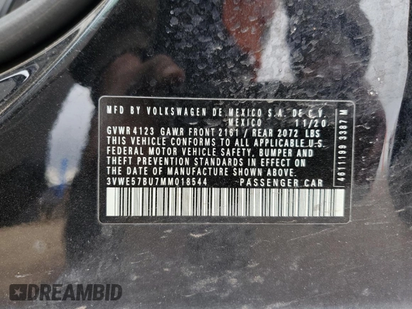 2021 Volkswagen Jetta SEL with VIN 3VWE57BU7MM018544, listed as a Copart auction lot 55449705 with 89,045 mi miles and Salvage title. Bid and sale history available at DreamBid. Image 12.
