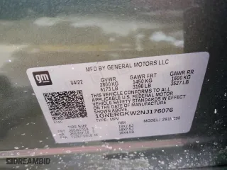 2022 Chevrolet Traverse LT Cloth with VIN 1GNERGKW2NJ176076, listed as a Copart auction lot 88802565 with 109,815 mi miles and Salvage Title. Bid and sale history available at carsss.com. Image 15.