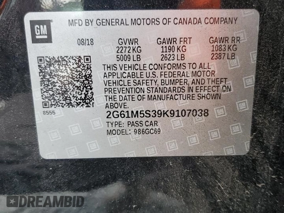 2019 Cadillac XTS Luxury with VIN 2G61M5S39K9107038, listed as a Copart auction lot 51808495 with 83,044 mi miles and Non Repairable. Bid and sale history available at DreamBid. Image 14.