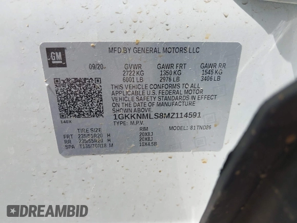 2021 GMC Acadia SLT with VIN 1GKKNMLS8MZ114591, listed as a IAAI auction lot 42052137 with 73,313 mi miles and . Bid and sale history available at DreamBid. Image 9.