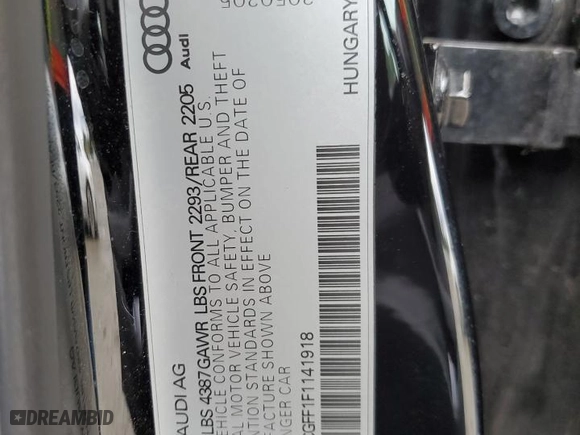 2015 Audi A3 1.8T Premium with VIN WAUACGFF1F1141918, listed as a Copart auction lot 45082855 with 97,526 mi miles and Salvage Title. Bid and sale history available at carsss.com. Image 12.