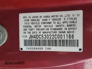 2002 Acura RSX Type S with VIN JH4DC53022C001166, listed as a Copart auction lot 48972465 with 165,209 mi miles and Clean Title. Bid and sale history available at carsss.com. Image 12.