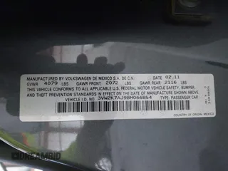 2011 Volkswagen Jetta Sedan S with VIN 3VW2K7AJ9BM066854, listed as a IAAI auction lot 41776173 with 166,497 mi miles. Bid and sale history available at carsss.com. Image 9.