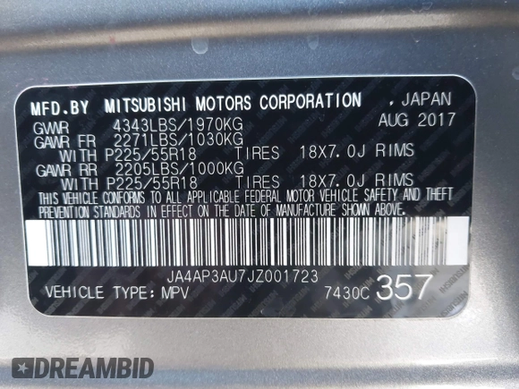 2018 Mitsubishi Outlander ES z VIN JA4AP3AU7JZ001723, wystawiony jako IAAI lot #41945205 z przebiegiem 112 570 mil mil oraz . Historia ofert i sprzedaży dostępna na DreamBid. Obrazek 9.