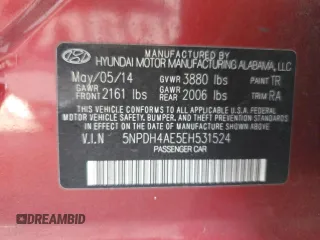 2014 Hyundai Elantra SE with VIN 5NPDH4AE5EH531524, listed as a Copart auction lot 60934715 with 123,607 mi miles and Clean title. Bid and sale history available at DreamBid. Image 12.