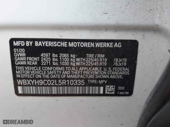 2020 BMW X2 sDrive28i with VIN WBXYH9C02L5R10335, listed as a IAAI auction lot 40651317 with 67,897 mi miles. Bid and sale history available at carsss.com. Image 9.