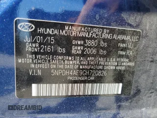 2016 Hyundai Elantra SE with VIN 5NPDH4AE9GH720826, listed as a Copart auction lot 61446445 with 109,305 mi miles and Salvage title. Bid and sale history available at DreamBid. Image 13.