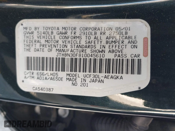 2001 Lexus LS 430 z VIN JTHBN30F810045610, wystawiony jako IAAI lot #42004279 z przebiegiem 143 497 mil mil oraz . Historia ofert i sprzedaży dostępna na DreamBid. Obrazek 9.
