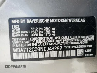 2022 BMW 7 Series 740i with VIN WBA7T2C09NCJ48292, listed as a Copart auction lot 51650315 with 21,585 mi miles and Salvage Title. Bid and sale history available at carsss.com. Image 12.