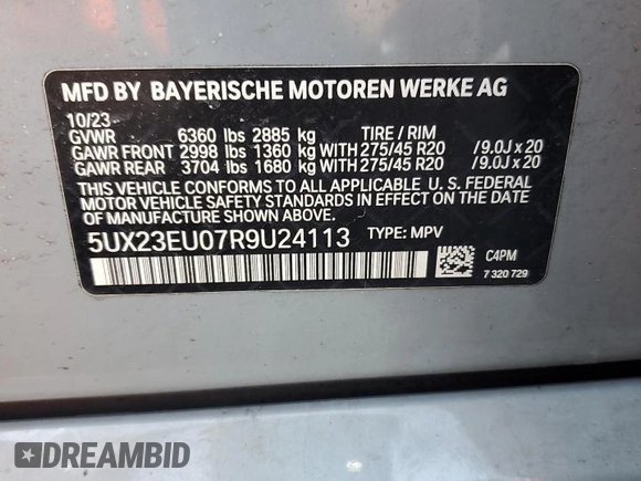 2024 BMW X5 xDrive40i z VIN 5UX23EU07R9U24113, wystawiony jako Copart lot #50386895 z przebiegiem 38 407 mil mil oraz Szkody całkowita. Historia ofert i sprzedaży dostępna na DreamBid. Obrazek 14.