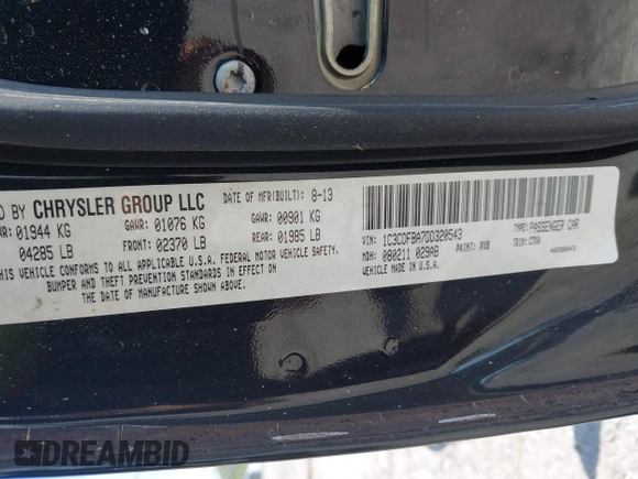 2013 Dodge Dart SXT with VIN 1C3CDFBA7DD320543, listed as a IAAI auction lot 42104337 with 85,289 mi miles. Bid and sale history available at carsss.com. Image 9.
